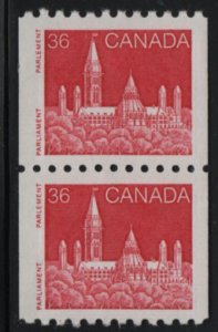 Canada 1987 MNH Sc 953 36c Parliament, red Coil Pair