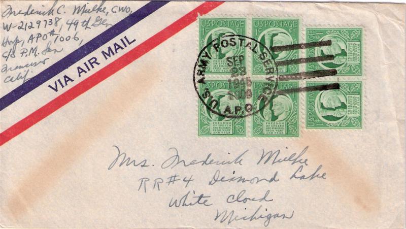 United States A.P.O.'s 1c Four Freedoms (6) 1945 U.S. Army Postal Service, A....