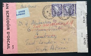 1945 Letterfrack Ireland Airmail Dual Censored Cover To East London South Africa