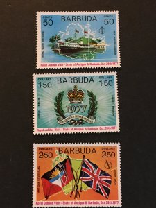 1977 Barbuda Sc 302-4 Royal Visit Yacht Britannia, Silver Jubilee Emblem, Flags