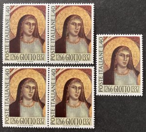 Italy 1966 #944, Giotto, Wholesale Lot of 5, MNH, CV $1.25