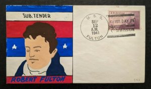 1941 Hand Painted USS Fulton Submarine Weigand First Day Naval Cover