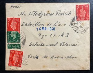 1940 Polish Field POst Office In Nottingham England OAS Cover To France