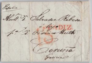 Spain 1817 Cadiz to Coruna 13c Rate Stampless Folded Letter Frederick Huth