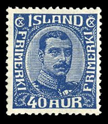 Iceland #124 Cat$87.50, 1921 40a dark blue, lightly hinged