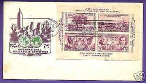 778  TIPEX 3c S/S 1936 AT NEW YORK, U/A IOOR FIRST DAY COVER.
