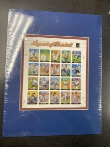 Scott #3408 Legends OF Baseball Sheet of 20 Stamps - MNH - Framed