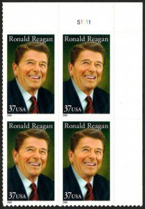 USA Sc. 3897 37c Ronald Reagan 2005 MNH plate block