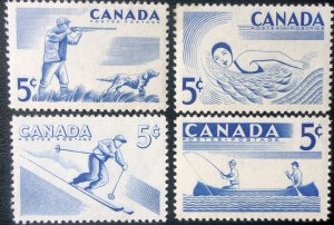 CANADA  Sc# 365-368  OUTDOOR ACTIVITIES recreation Complete SET of 4  1957  MNH