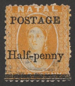 NATAL 1877 'POSTAGE Half-penny' on QV 1d yellow error DOUBLE