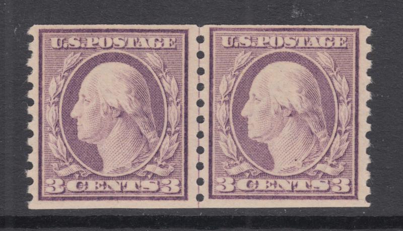 US Sc 493 MNH. 1917 3c Washington, Joint Line Coil Pair, perf 10, fresh & F-VF