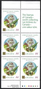 Canada #1454a 84¢ Weihnachtsmann (1992). Pane of 5 stamps. MNH