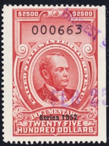 R616, Used VF $2500 1952 Revenue Serial 000663 - Stuart Katz