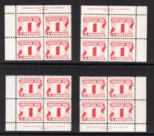 J21, Scott, 1c, VF, matched plate block of 4, 1st Centennial issue, MNHOG