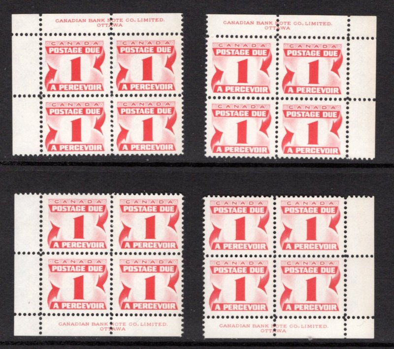 J21, Scott, 1c, VF, matched plate block of 4, 1st Centennial issue, MNHOG