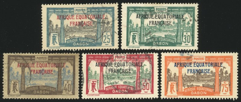 GABON Sc 94, 97, 99, 102, 104 F-VF/USED-1924 Ovrpt, Afrique Equatorial Francaise