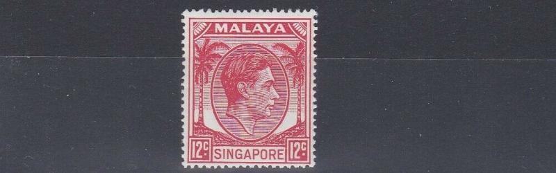 SINGAPORE  1948 - 52  S G 22A  12C  SCARLET  MH 