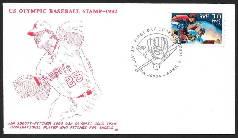 UNITED STATES FDC 29¢ Olympic Baseball 1992 Eric Carlson