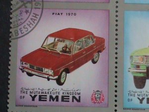 YEMEN STAMP- COLORFUL LOVELY ANTIQUE CLASSIC OLD CARS CTO BLOCK OF-4 VERY FINE