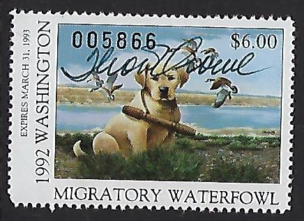 WA7  Catalog # Wa state duck Stamp Artist Signed Phillip Crowe Yellow Lab Dog