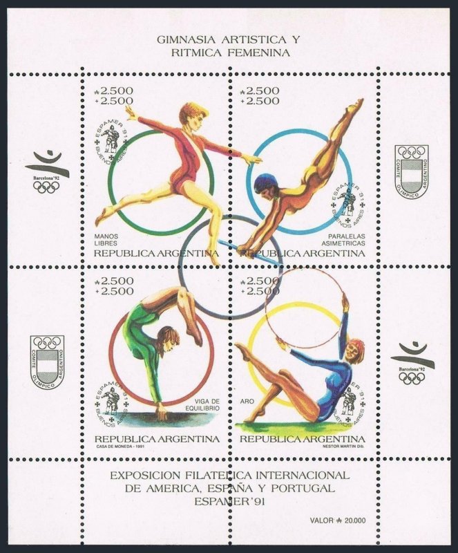 Argentina B155 ad sheet,MNH.Michel Bl.49. ESPAMER-1991.Olympics Barcelona-1992.