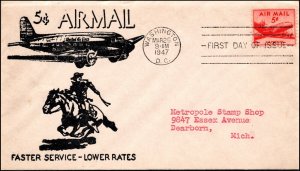 Scott C33 - 5 Cents Cargo Plane Unknown FDC Typed Address Planty C33-UNK