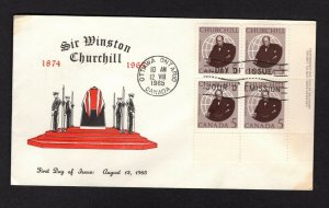 Canada 1965 Churchill #440 plate block of 4  FDC Personal cachet  unaddressed 