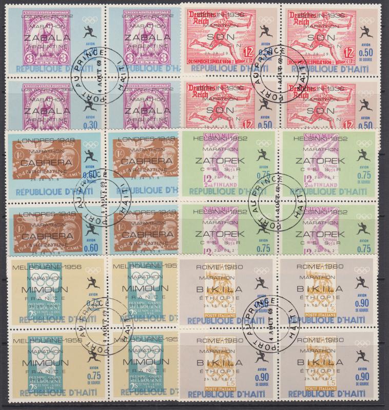 Haiti Sc 616-616O used 1969 Mexico City Olympics complete, blocks of 4, VF