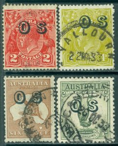 EDW1949SELL : AUSTRALIA 1932 Scott #O3-5, O14 All Very Fine, Used. Catalog $181.