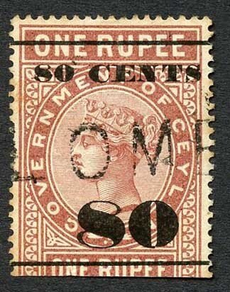 Ceylon Telegraph SGT90 80c on 1r Red-brown Type 85 Cat 7