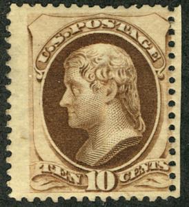 US #161 SCV $800. 10c Jefferson, F/VF mint hinged, nice looking with side mar...