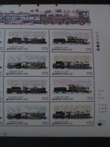 KOREA-SC#2017a- STEAM LOCOMOTIVES TRAINS- MNH-SHEET WITH 4 COMPLETE SETS VF