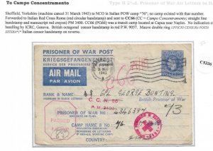 Sheffield, GB to British POW to Italian Camp 76 (No Such) fwd CC66 1943 (C5336)