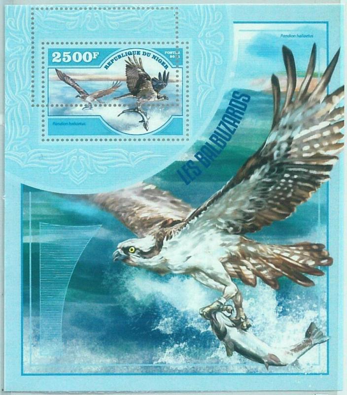 1559 - NIGER, ERROR, 2014 MISSPERF SHEET: Osprey Birds, Hawks