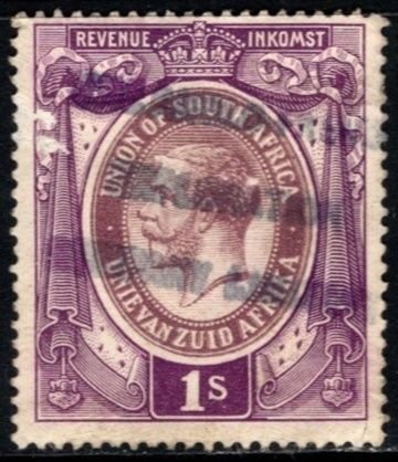 1913 South Africa Revenue King George V 1 Shilling General Tax Duty Stamp Used