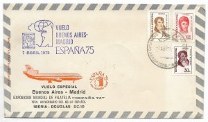 ARGENTINA 1975 SPECIAL FLIGHT BUENOS AIRES MADRID ESPAÑA 75 EXPO AVIATION PLANE