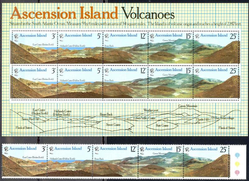 Ascension Sc# 234a-234b MNH Souvenir Sheet+Strip/5 1978 Volcanos