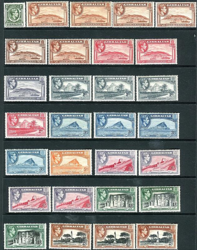 GIBRALTAR-1935-51  A mounted mint set to £1, all perf & Wmk varieties Sg 121-131