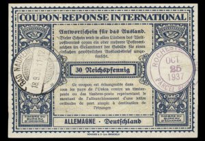 Germany 1937 International Reply Coupon IRC Post Office G98935