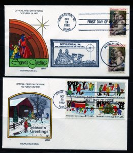 U.S. #2026, 2030a (US272) Collins FDC (2) Christmas 1982 issues, VF cond