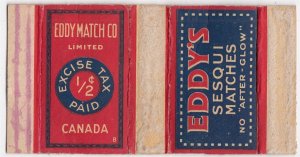 Canada Revenue 1/2¢ Excise Tax Matchbox EDDY'S SESQUI MATCHES X 4