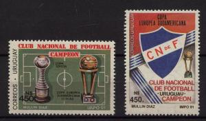 TEAM CNF SOCCER TOYOTA CUP WINNER EUROPA VS AMERICA URUGUAY Sc#1398-9 MNH STAMP