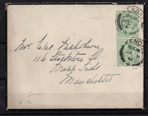 GB KEVII 1912 green pair P15 & 14 SG279 cover Kendal CDS WS36701