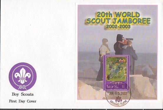 Turks & Caicos, Scott cat. 1371. World Scout Jamboree s/sheet. First Day Cover.