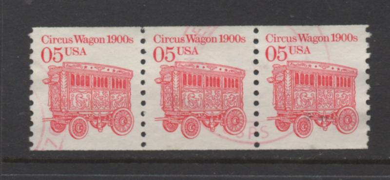 Scott # 2452a  untagged used Circus Wagon strip of 3