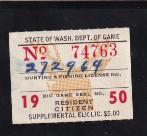 1950 WA State: Resident Supplement Elk Stamp, Wooten #7 (43601)