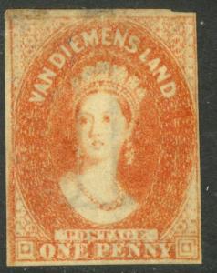 TASMANIA AUSTRALIA STATES 1857-69 1d Orange Red QV Sc 11a UNUSED NO GUM