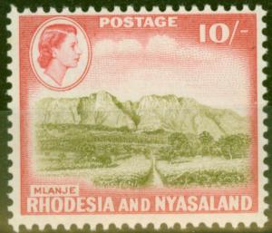 Rhodesia & Nyasaland 1959 10s Olive-Brown & Rose-Red SG30 V.F Very Lightly Mtd