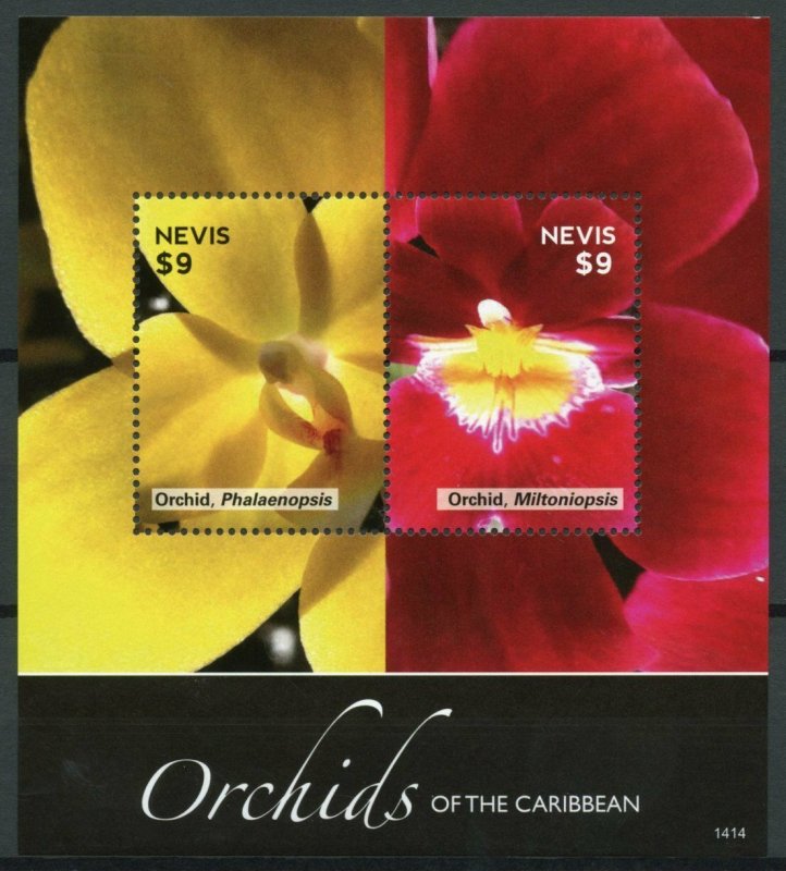 Nevis 2014 MNH Orchids of Caribbean 2v S/S II Flowers Flora Phalaenopsis 