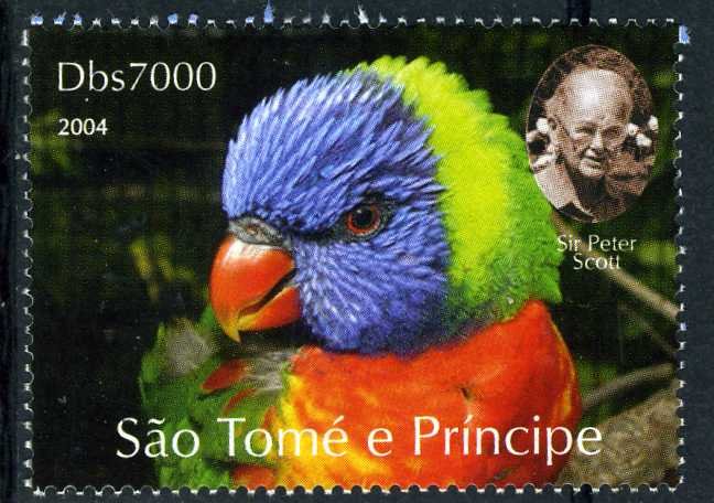 Sao Tome & Principe 2004 PARROT Sir Peter Scott WWF 1 value Perforated Mint (NH)